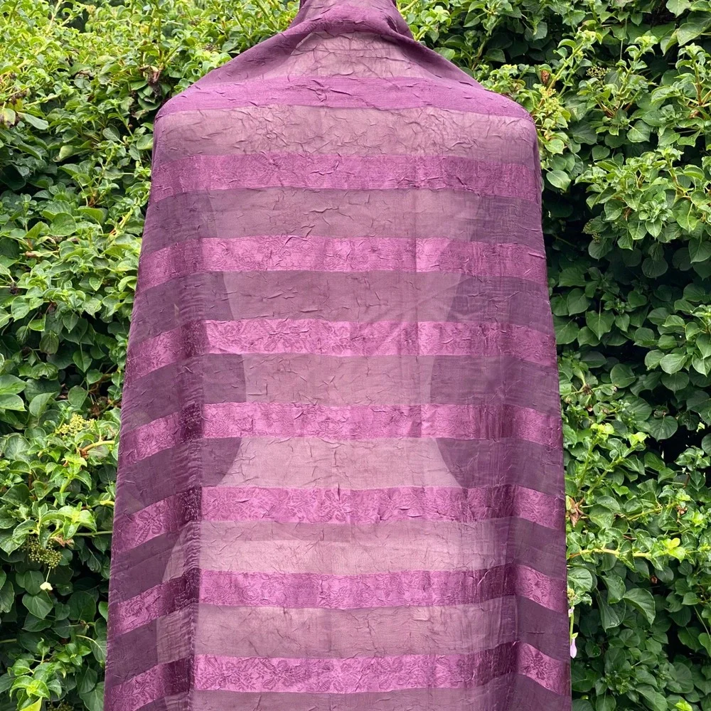 Unbranded Whimsical Purple Scarf Floral Sheer Textured Wrap Shawl Sarong - OS